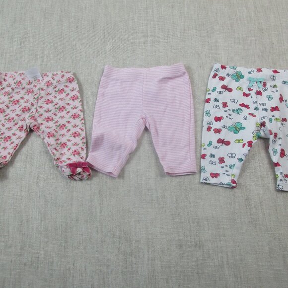 Lot of 3 Carter's Leggings Baby Girl Newborn Pink Floral Butterfly Elastic Waist - Picture 1 of 3